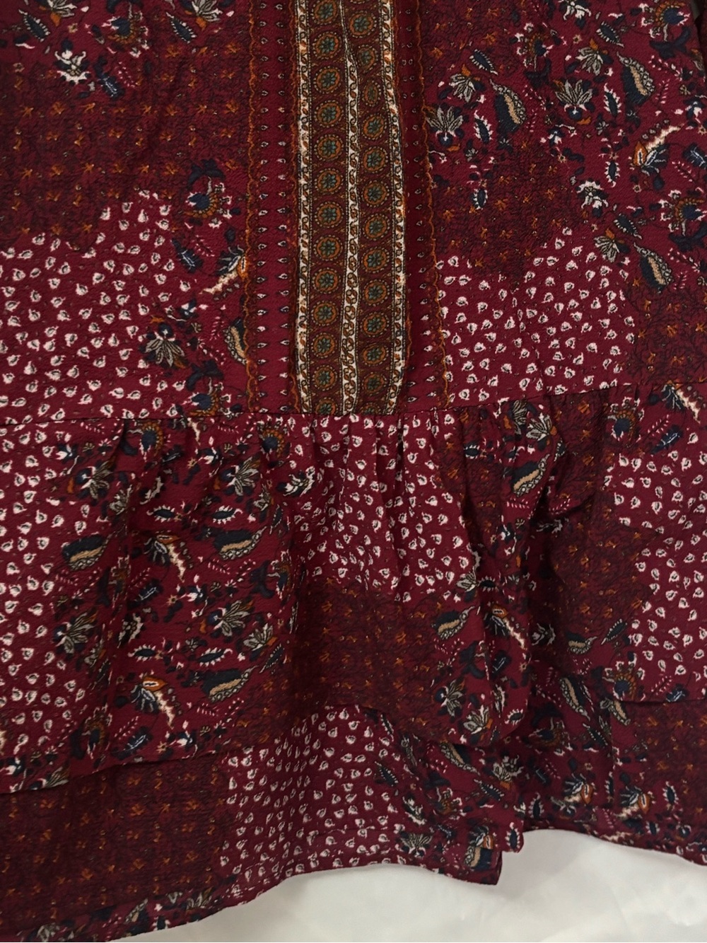Umgee Burgundy Paisley Tiered Dress Flare Ruffle Bell Sleeve Lg Festival Peasant - Picture 2 of 8
